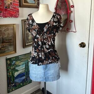 carol rose black brown white floral babydoll blouse top